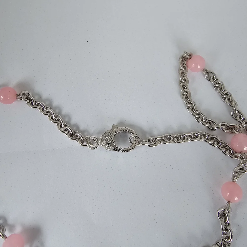 Beautiful Authentic Judith Ripka Pink Jadite 💗 & Beads Sterling Silver Necklace - Picture 4 of 11